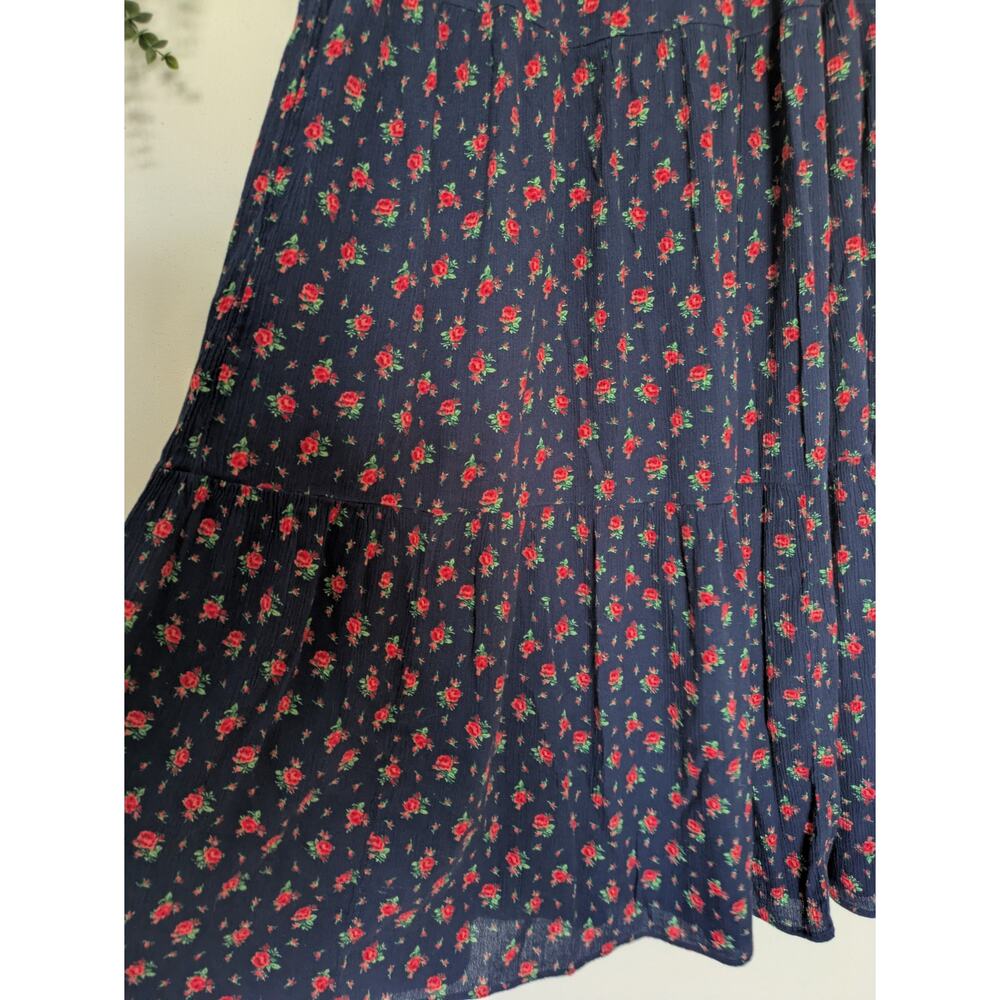 Aerie Floral Navy Tiered Maxi Skirt Comfort Waist Boho - Picture 3 of 4